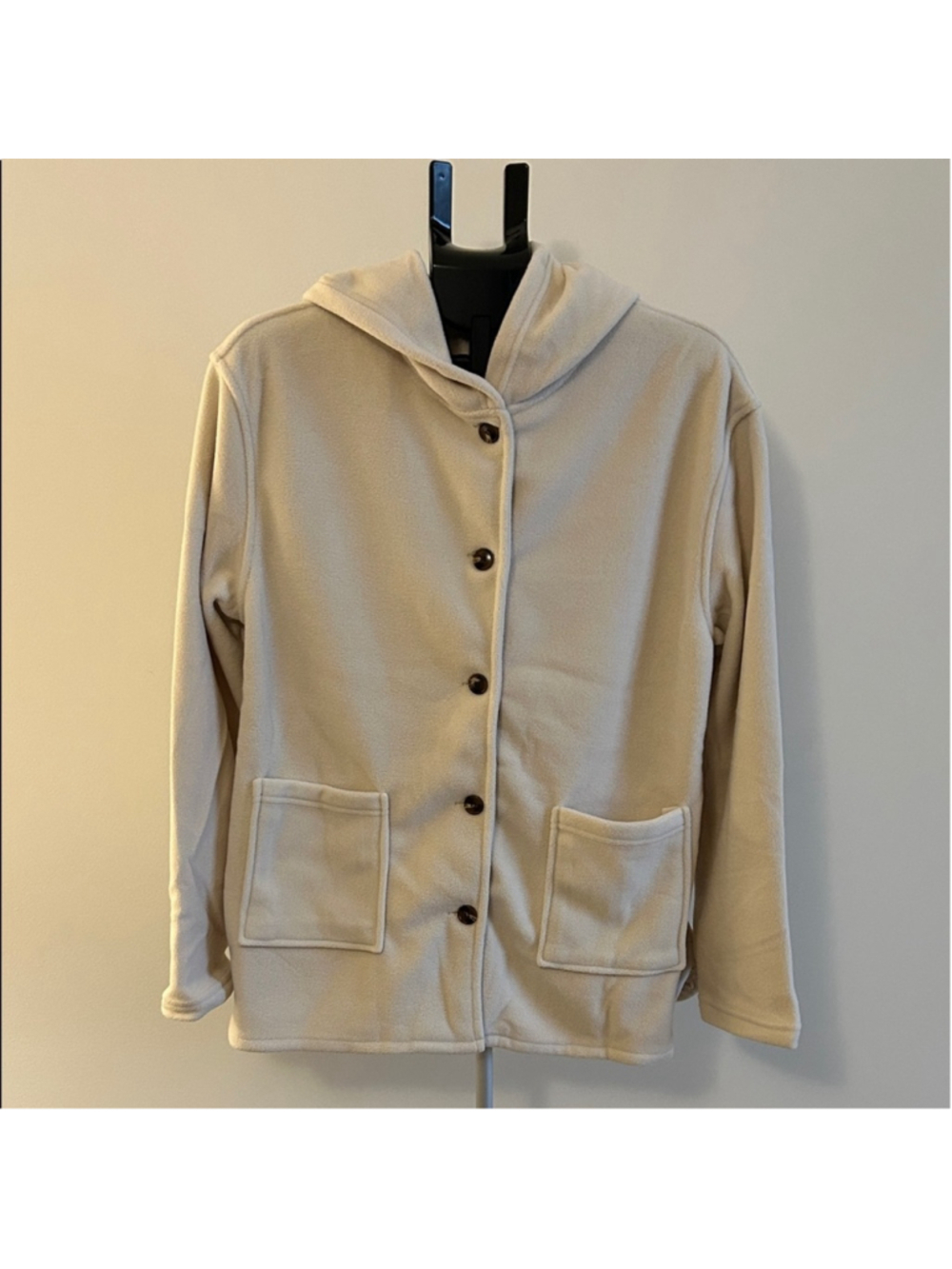 Cream Hooded Button-Up Jacket